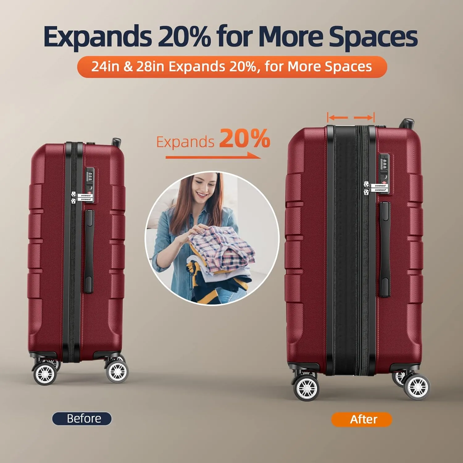 SHOWKOO Travel, Red, 20in24in28in