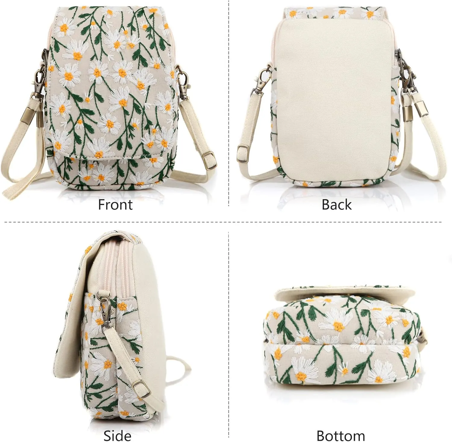SILKAREA Embroidered Cute Mini Crossbody Bag for Women Small Handbags Wristlet Wallet Bag Cell-phone Pouch Coin Purse