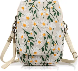 SILKAREA Embroidered Cute Mini Crossbody Bag for Women Small Handbags Wristlet Wallet Bag Cell-phone Pouch Coin Purse