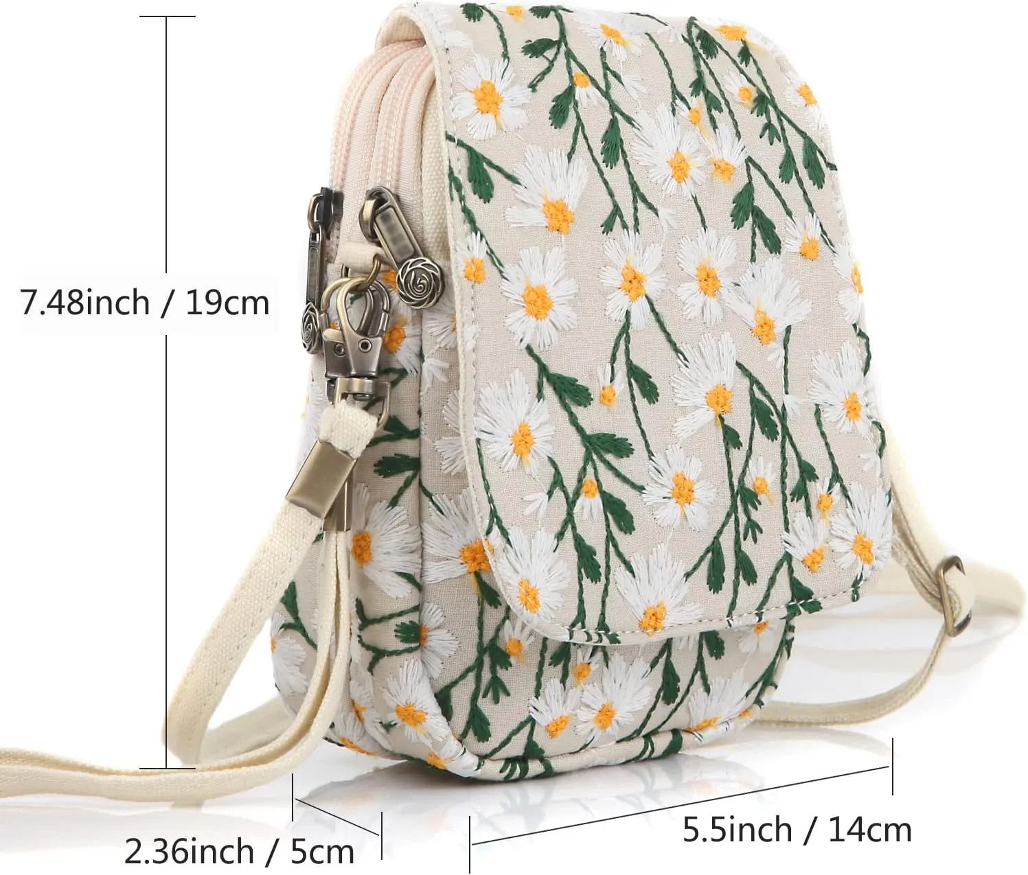 SILKAREA Embroidered Cute Mini Crossbody Bag for Women Small Handbags Wristlet Wallet Bag Cell-phone Pouch Coin Purse