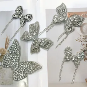 Silver Rhinestone Butterfly Shoe Clip Self-Adhesive Applique 5 Pack