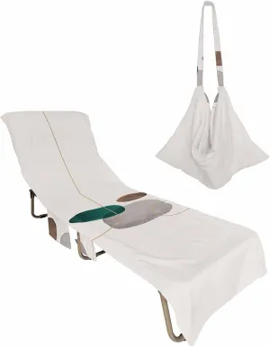 Simple Line Watercolor Abstract Art Chaise Lounger Cover with Pockets, Pool Lounge Chair Covers 85"x29", Painting Brush Textured Microfiber Beach Chair Cover for Outdoor Patio Sunbathing