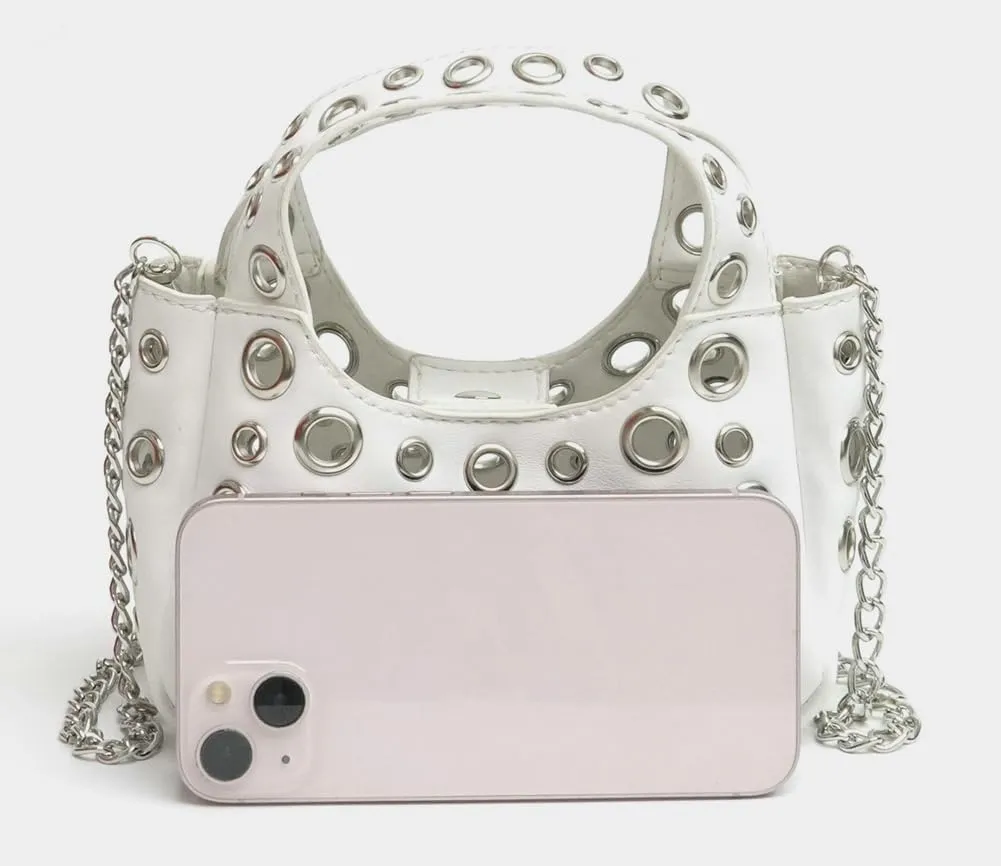 Simple Studded Shoulder Bag For Women Vegan Leather Crossbody Purse Y2K Womens Bucket Bag Hollowed-out Punk Tote Purse 2025