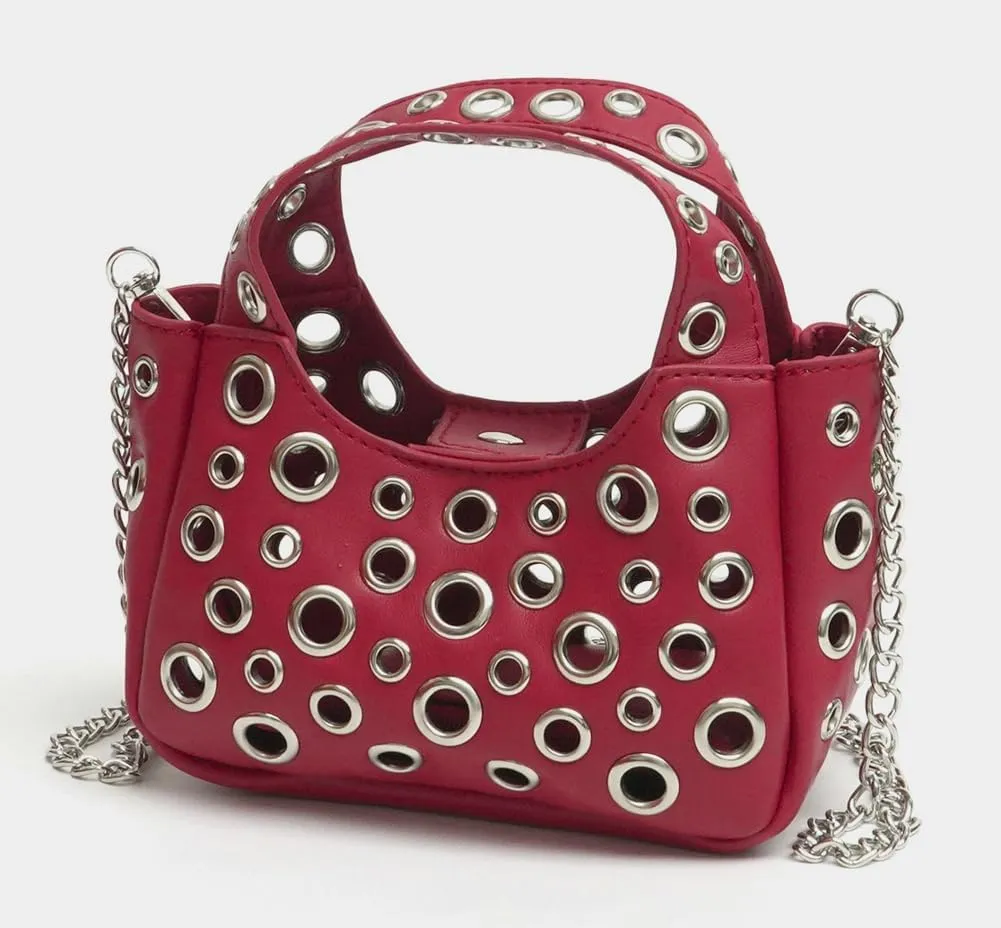 Simple Studded Shoulder Bag For Women Vegan Leather Crossbody Purse Y2K Womens Bucket Bag Hollowed-out Punk Tote Purse 2025