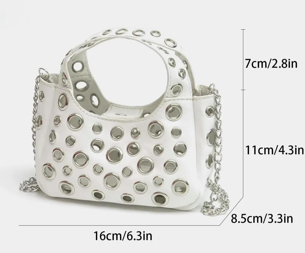 Simple Studded Shoulder Bag For Women Vegan Leather Crossbody Purse Y2K Womens Bucket Bag Hollowed-out Punk Tote Purse 2025