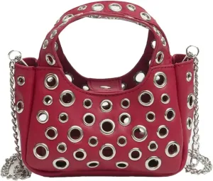 Simple Studded Shoulder Bag For Women Vegan Leather Crossbody Purse Y2K Womens Bucket Bag Hollowed-out Punk Tote Purse 2025