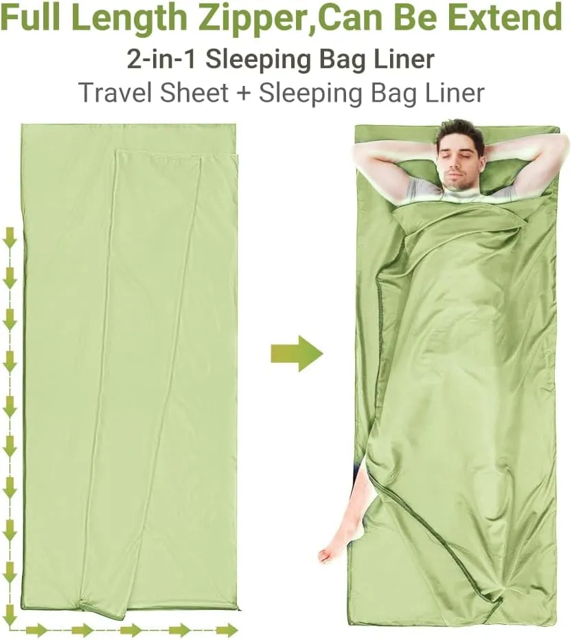 Sleeping Bag Liner,Travel Sheets & Adult Sleep Sack & Self Tan Sleep Sack for Backpacking,Hotel, Hostels, Lightweight Single Camping Sleep Pod
