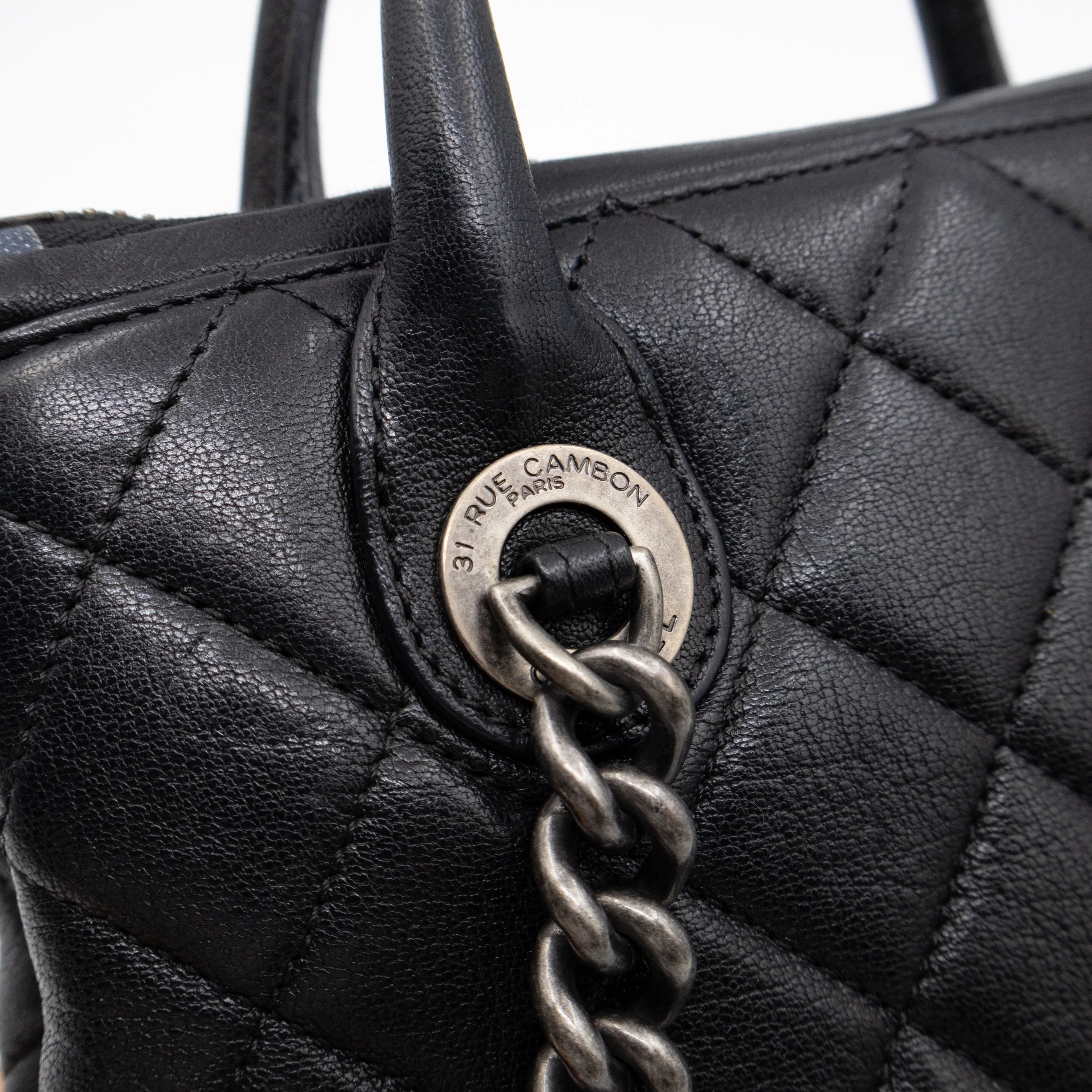 Small Boy Chained Tote Black Quilted Calfskin