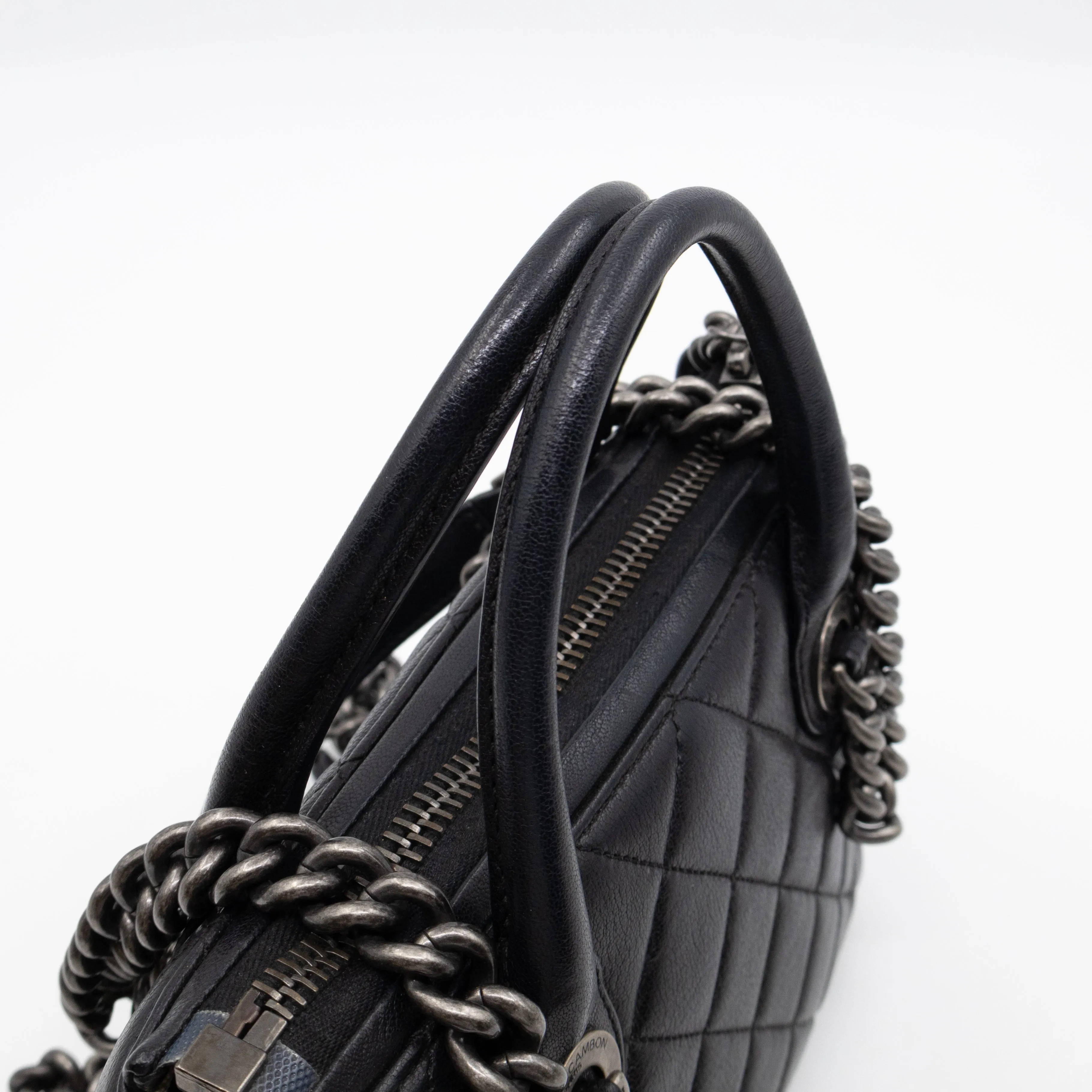 Small Boy Chained Tote Black Quilted Calfskin