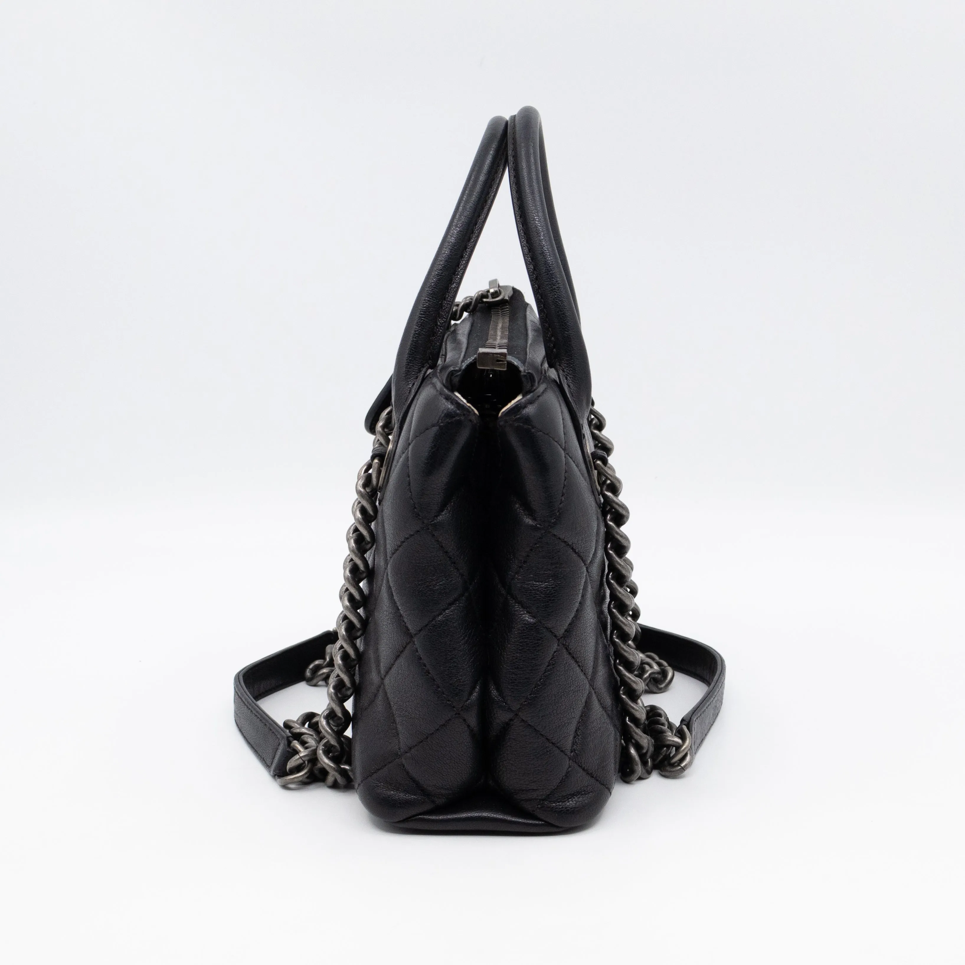 Small Boy Chained Tote Black Quilted Calfskin