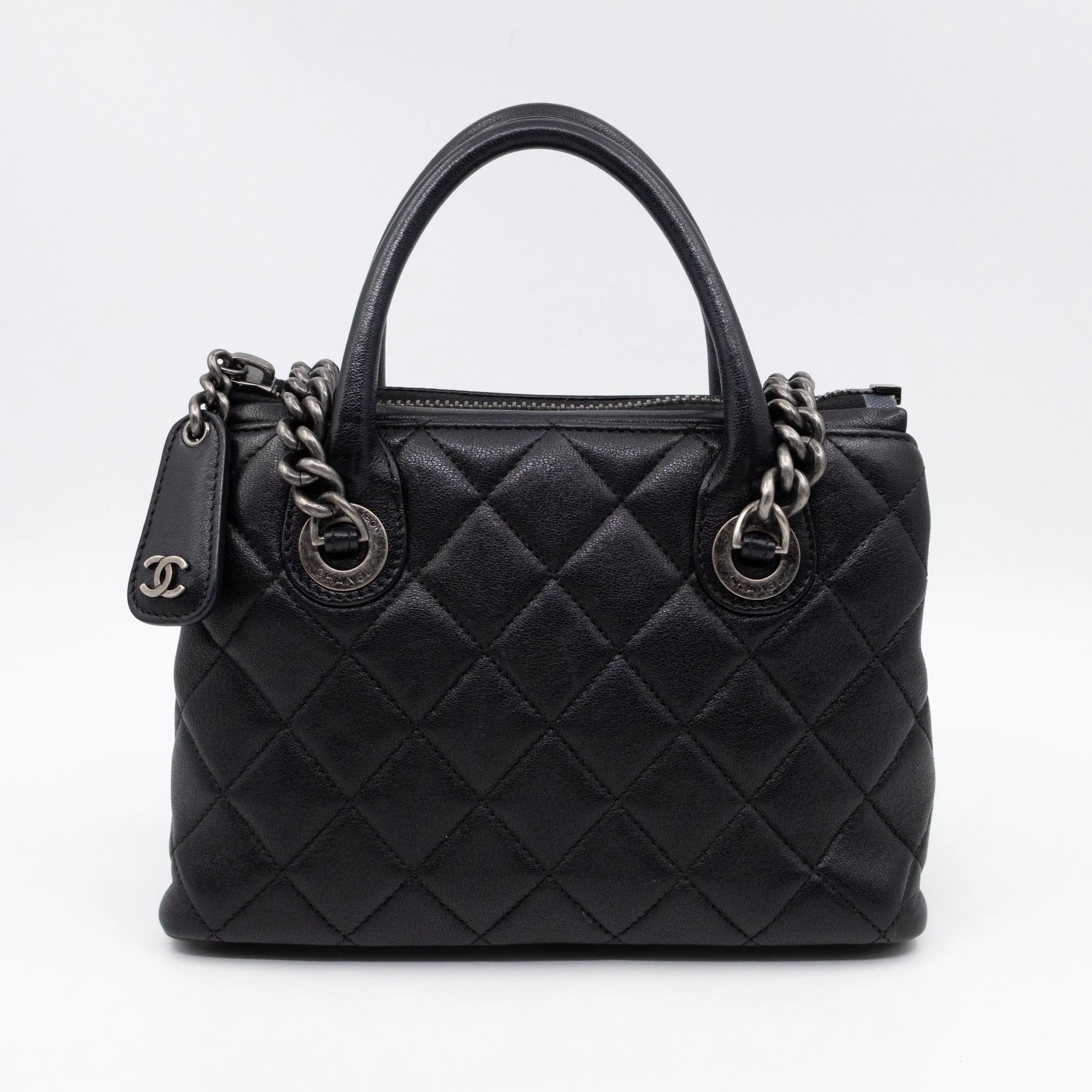 Small Boy Chained Tote Black Quilted Calfskin