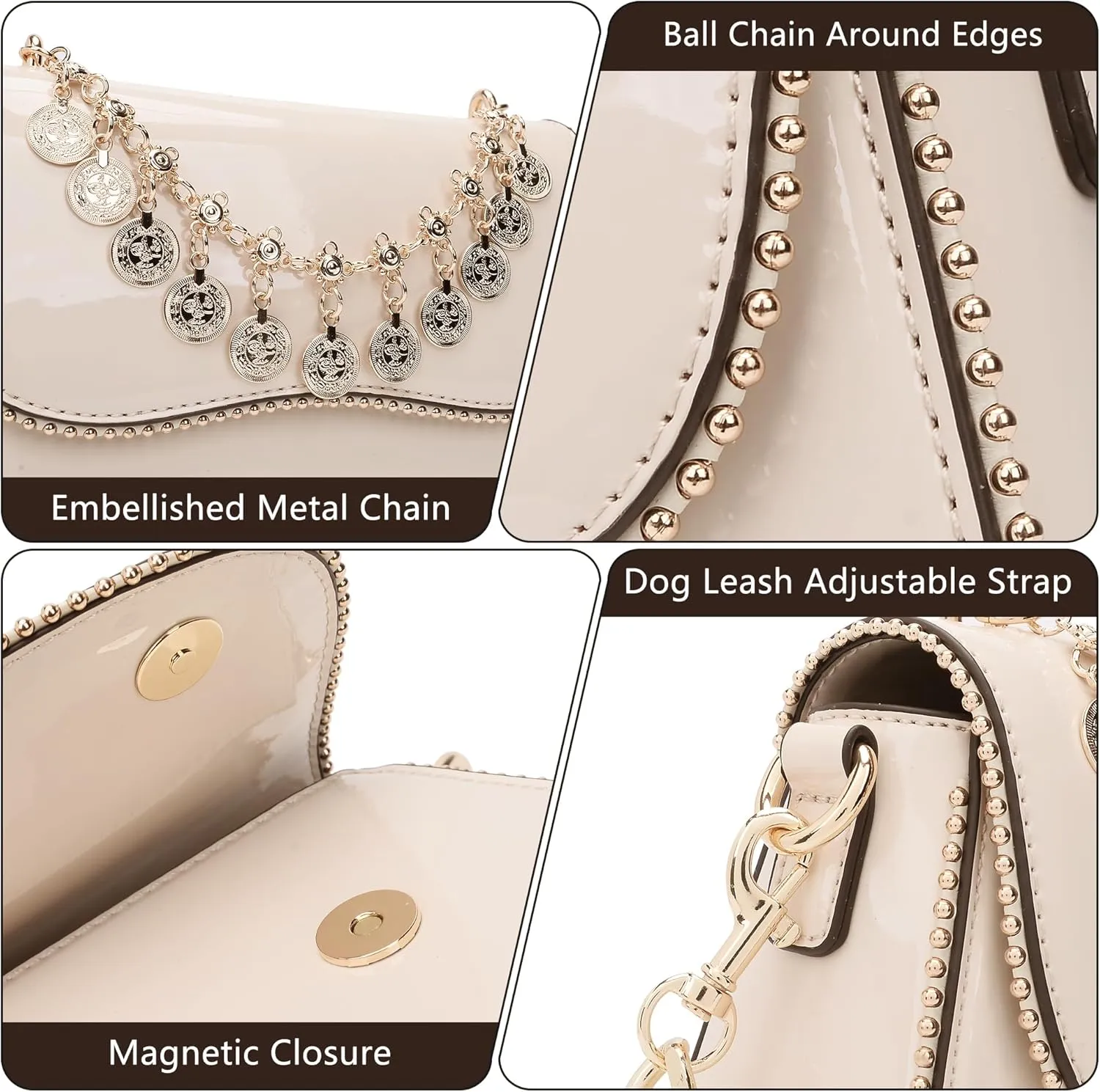 Small Patent Leather Crossbody Bags for Women Y2K Purse Trendy Hobo Handbag Designer Studded Shoulder Bag