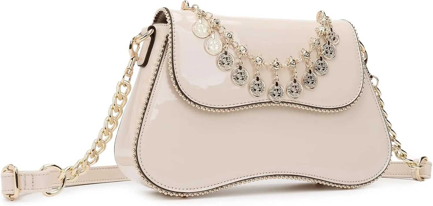 Small Patent Leather Crossbody Bags for Women Y2K Purse Trendy Hobo Handbag Designer Studded Shoulder Bag