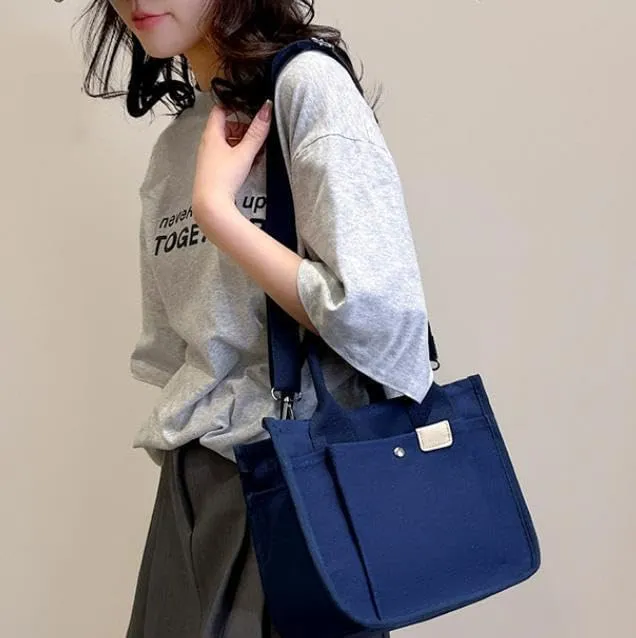 Small Tote Canvas Bags for Women with Zipper Multi-Pocket Crossbody Bag Shoulder Bag Hand Bag Casual Satchel Purse Daily Bag