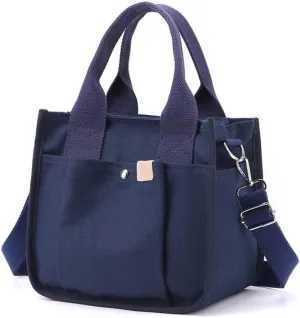 Small Tote Canvas Bags for Women with Zipper Multi-Pocket Crossbody Bag Shoulder Bag Hand Bag Casual Satchel Purse Daily Bag