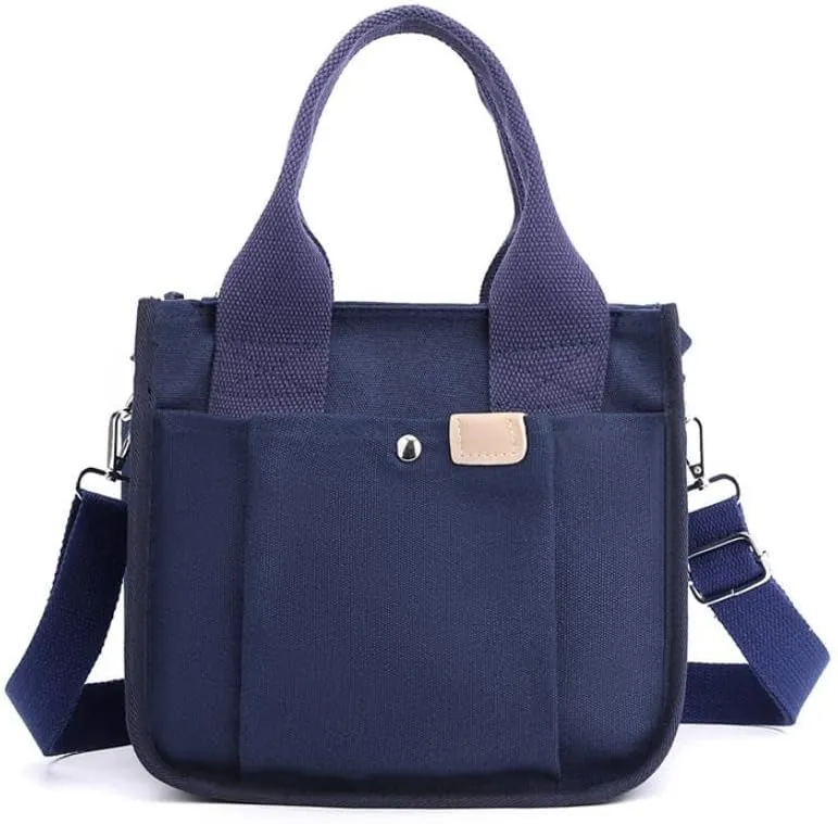 Small Tote Canvas Bags for Women with Zipper Multi-Pocket Crossbody Bag Shoulder Bag Hand Bag Casual Satchel Purse Daily Bag