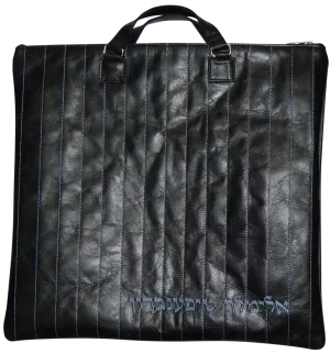 Smoke pinstripe embroidery design on black distressed leather Tallis and tefillin bag