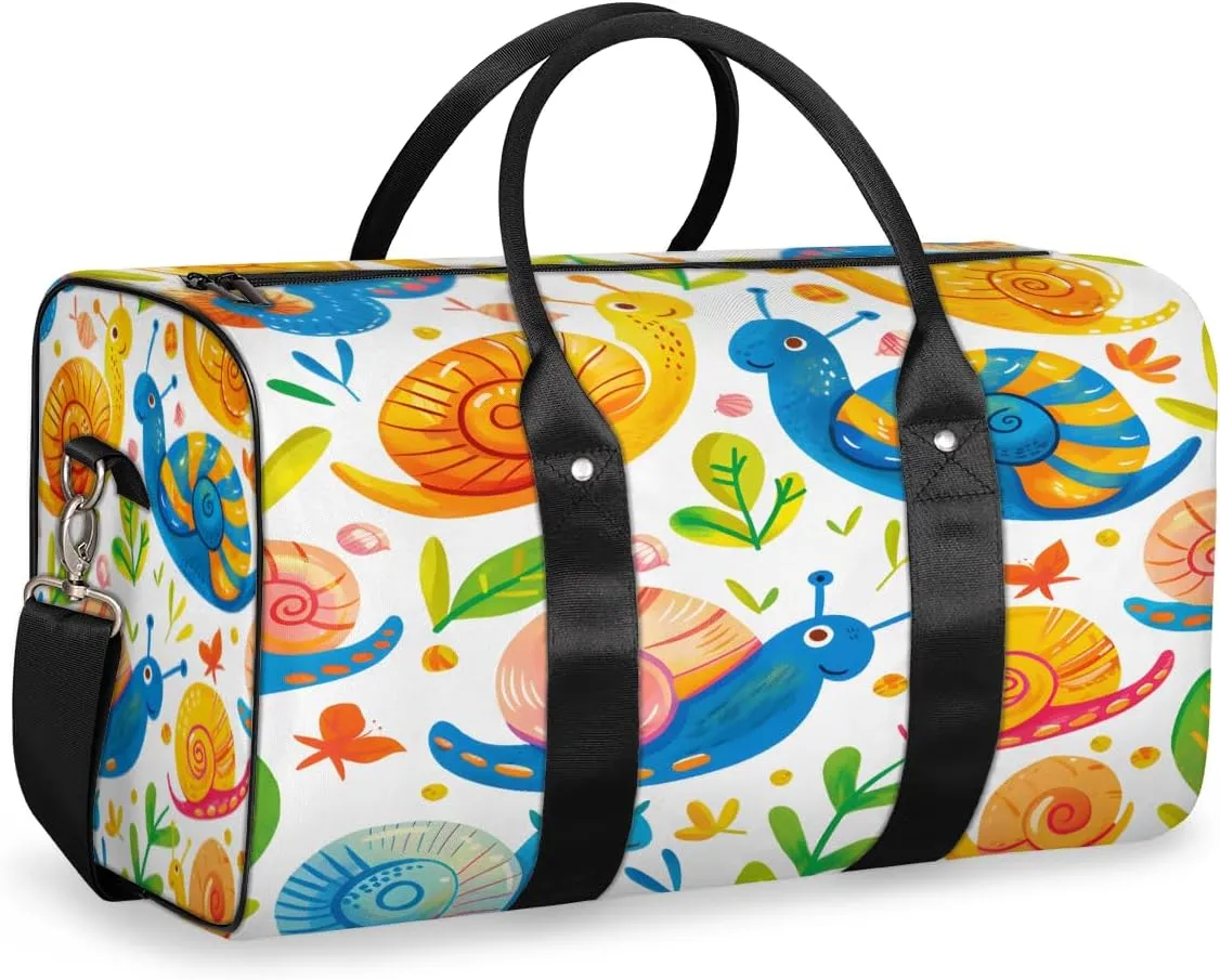 Snails Travel Duffle Bag, Sports Gym Bags for Women Men, Carry On Weekender Overnight Bag, Cute Snails Workout Hospital Airplane Trips Bag