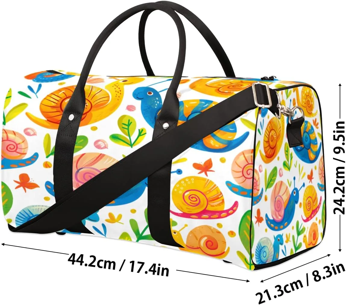 Snails Travel Duffle Bag, Sports Gym Bags for Women Men, Carry On Weekender Overnight Bag, Cute Snails Workout Hospital Airplane Trips Bag