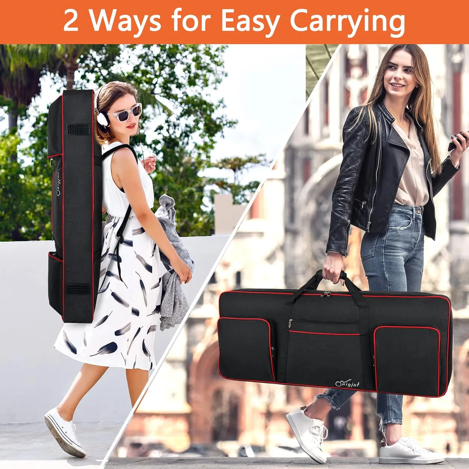 SNIGJAT 61 Key Keyboard Case Soft, Full Padded Piano Case with Handles and Adjustable Shoulder Straps, Waterproof Piano Keyboard Carrying Case with 3 Pockets for Accessories (Size: 39.5"x15.8"x4.8")