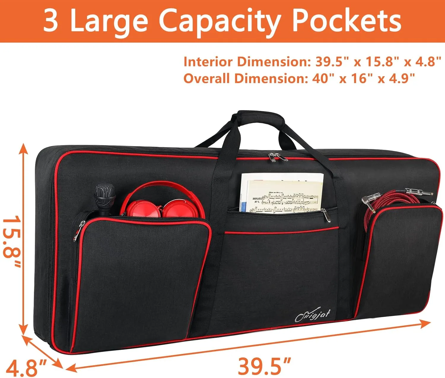 SNIGJAT 61 Key Keyboard Case Soft, Full Padded Piano Case with Handles and Adjustable Shoulder Straps, Waterproof Piano Keyboard Carrying Case with 3 Pockets for Accessories (Size: 39.5"x15.8"x4.8")