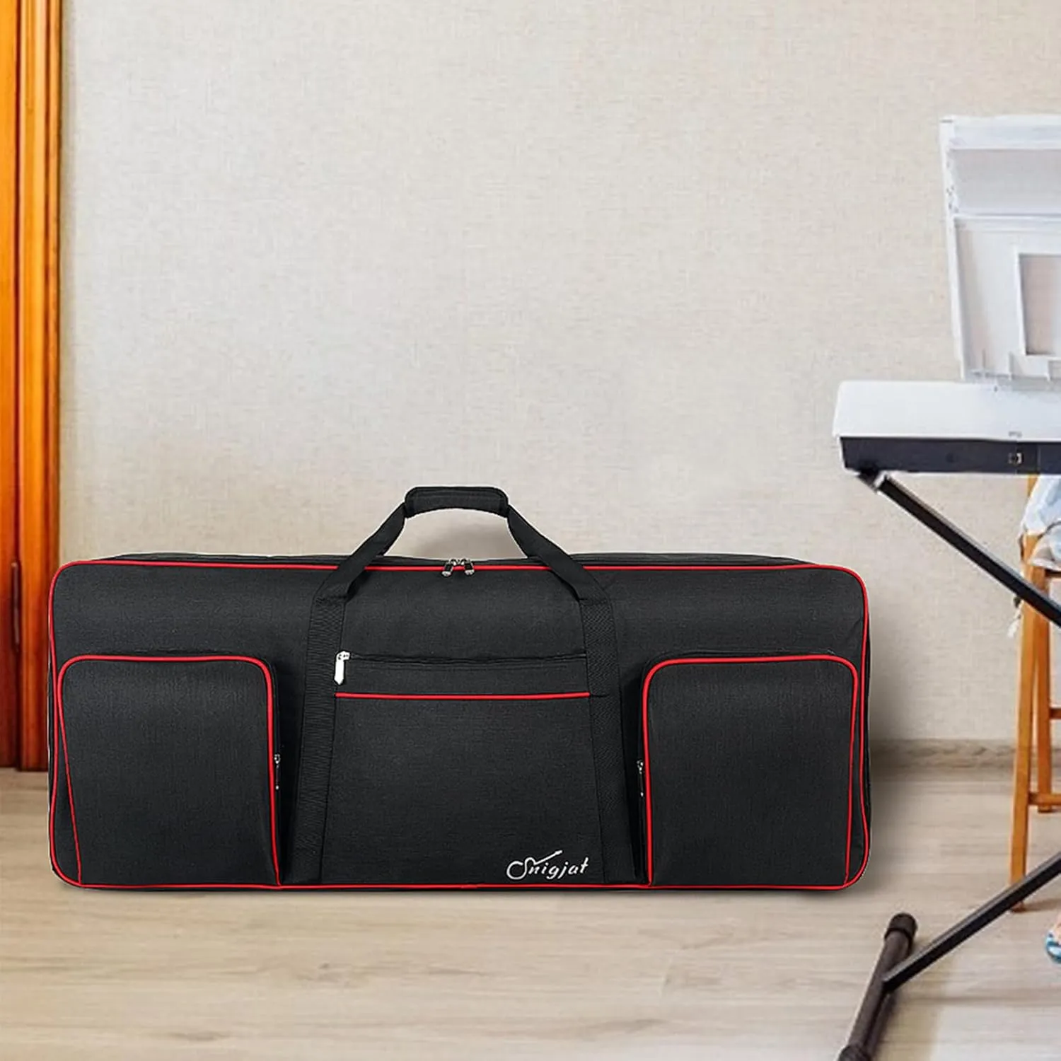SNIGJAT 61 Key Keyboard Case Soft, Full Padded Piano Case with Handles and Adjustable Shoulder Straps, Waterproof Piano Keyboard Carrying Case with 3 Pockets for Accessories (Size: 39.5"x15.8"x4.8")