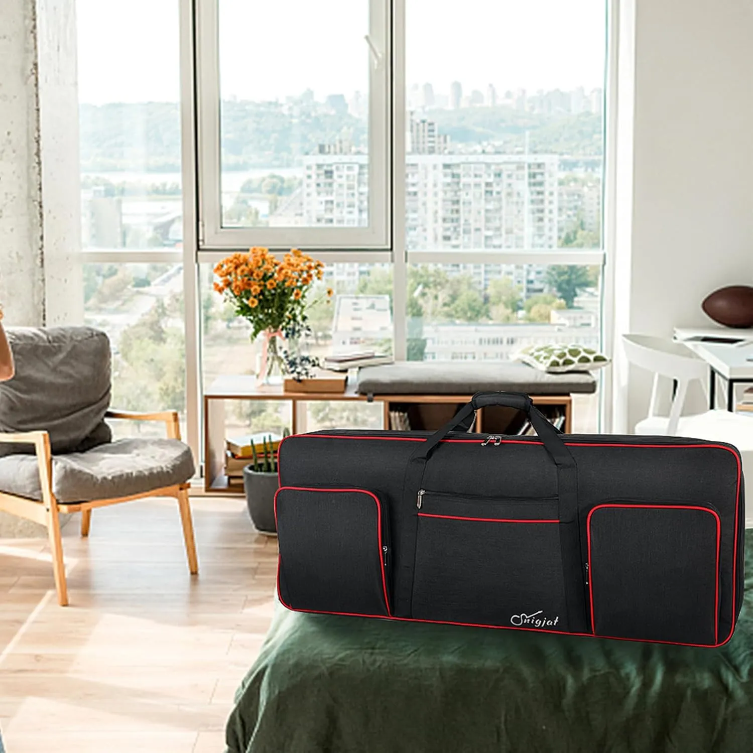 SNIGJAT 61 Key Keyboard Case Soft, Full Padded Piano Case with Handles and Adjustable Shoulder Straps, Waterproof Piano Keyboard Carrying Case with 3 Pockets for Accessories (Size: 39.5"x15.8"x4.8")