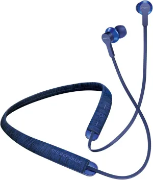 Sol Republic Shadow Fusion Bluetooth Earbuds, Blue 10-Hour Playtime Comfortable Knit Tech Fiber Collar Magnetic Connection Earbuds Flexible Compact Storage Convenient Carrying Case