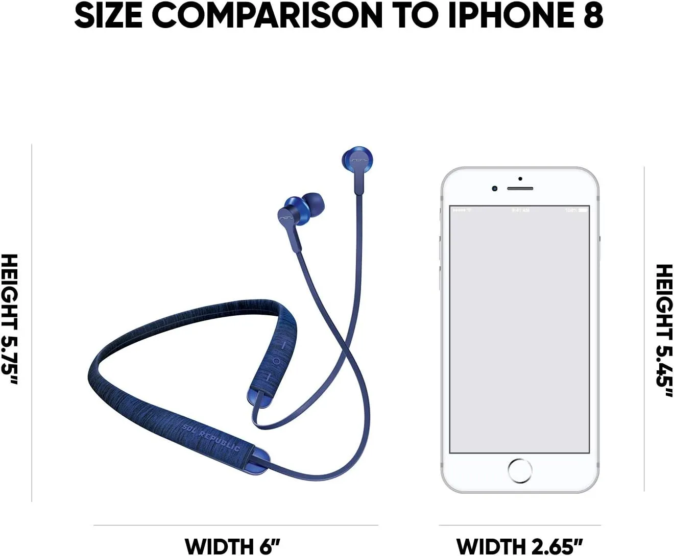 Sol Republic Shadow Fusion Bluetooth Earbuds, Blue 10-Hour Playtime Comfortable Knit Tech Fiber Collar Magnetic Connection Earbuds Flexible Compact Storage Convenient Carrying Case