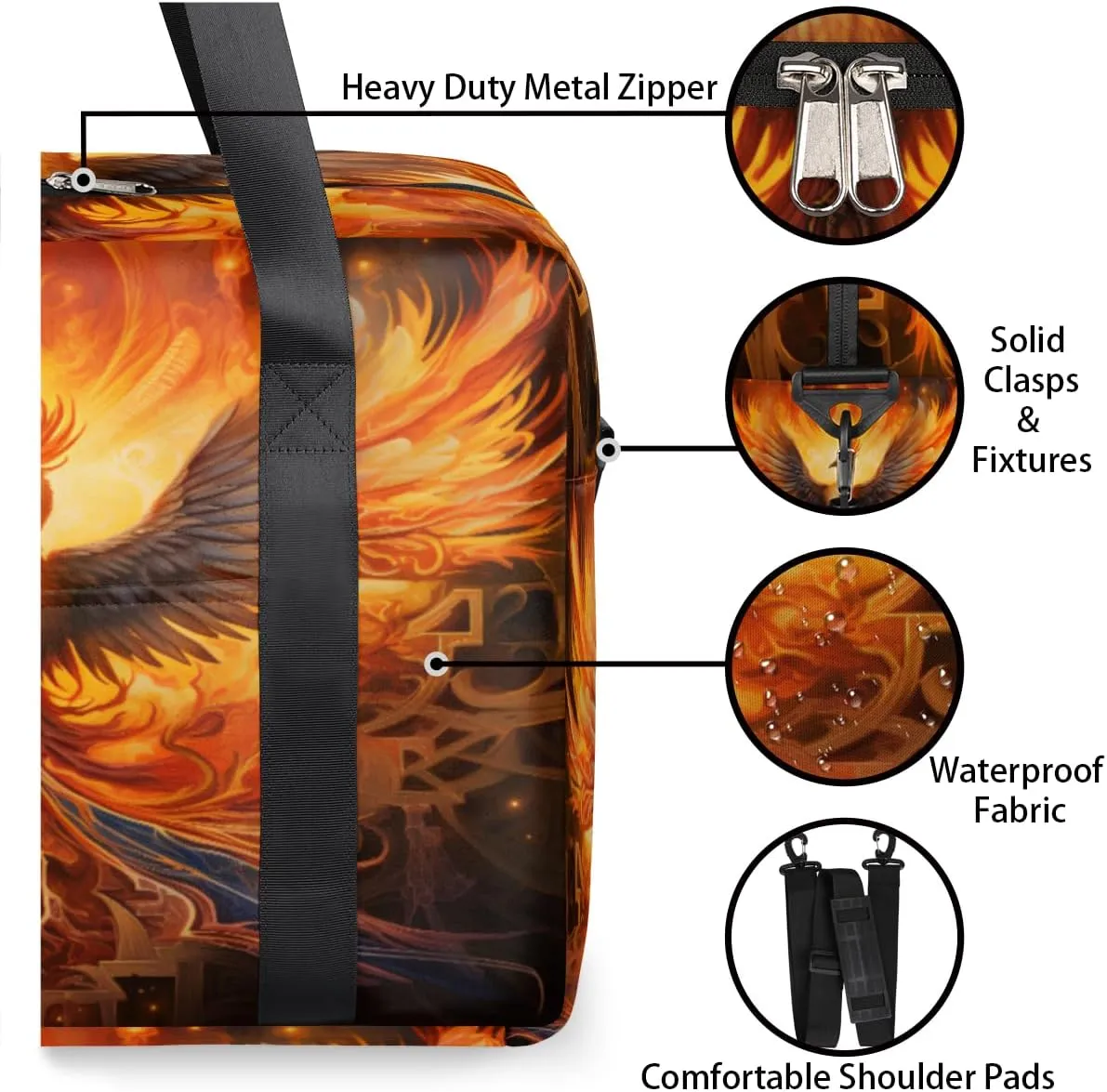 Solar Phoenix Radiant Plumage Womens Travel Bags, Weekender Carry on for Women, Sports Gym Bag, Workout Duffel bag, Overnight Shoulder Bag