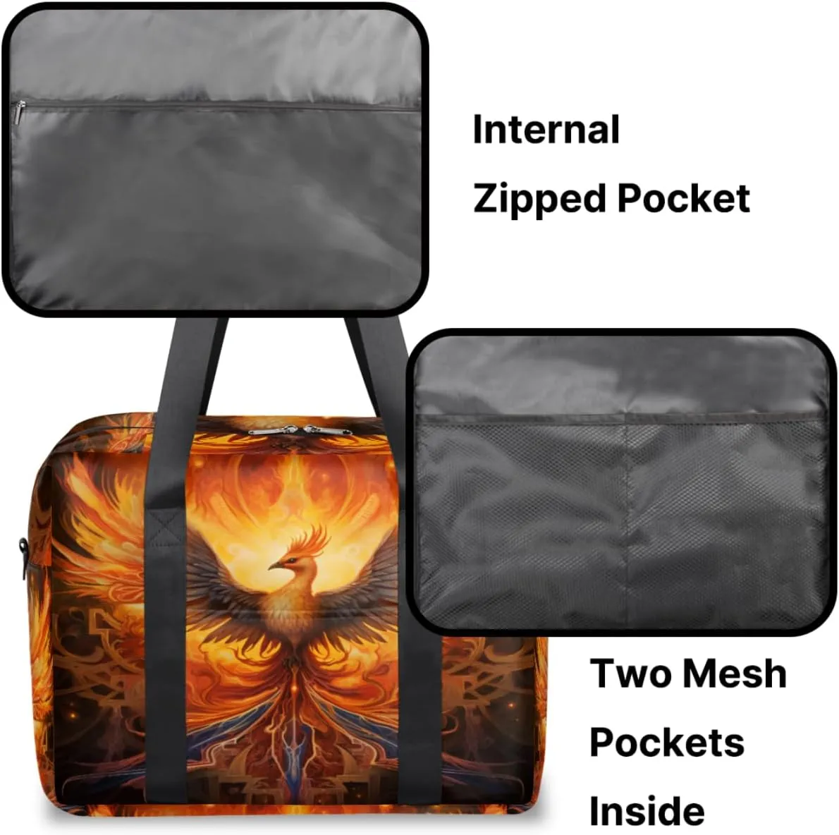 Solar Phoenix Radiant Plumage Womens Travel Bags, Weekender Carry on for Women, Sports Gym Bag, Workout Duffel bag, Overnight Shoulder Bag