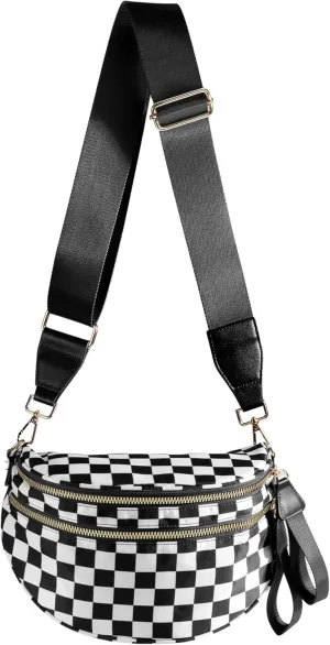 Spacious Checkered Nylon Crossbody Bag Bum Bag Checkered Handbags Wallets for Women