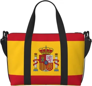 Spanish Flag Zippered Tote Bags For Women,Duffle Bag For Men,Spacious Travel Bag For Weekend Getaways