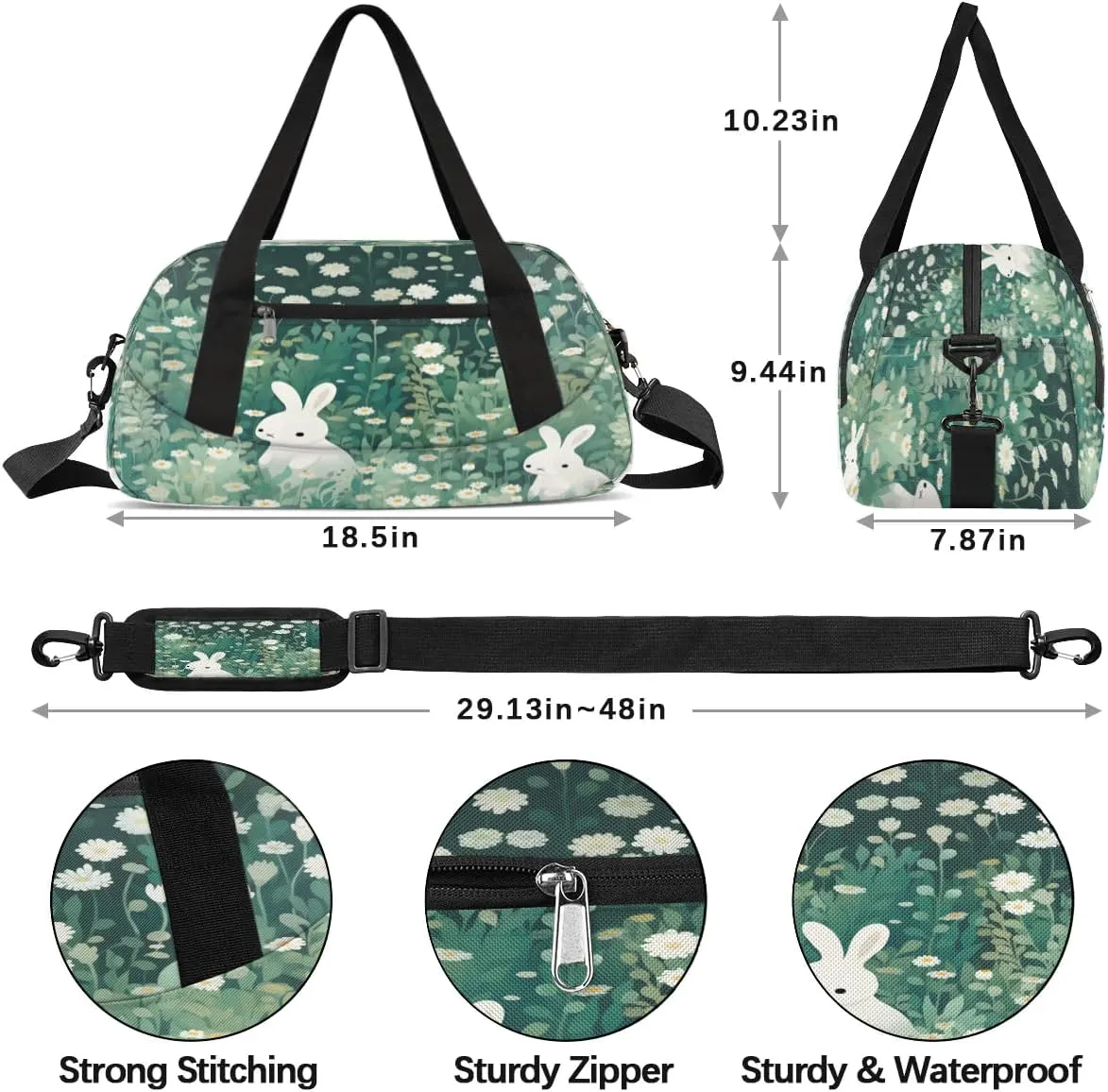 Sport Duffel Bag Cute Rabbit Daisy Kids Gym Bag Weekender Overnight Bags for Boys Girls Teens Carry On Workout Travel Bag