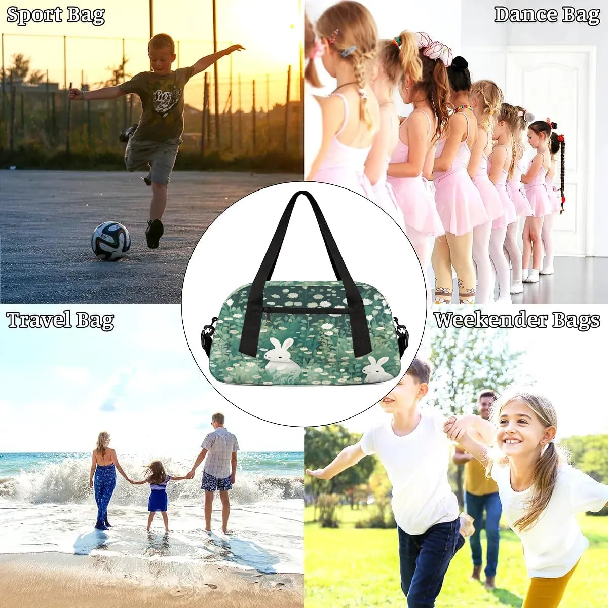 Sport Duffel Bag Cute Rabbit Daisy Kids Gym Bag Weekender Overnight Bags for Boys Girls Teens Carry On Workout Travel Bag