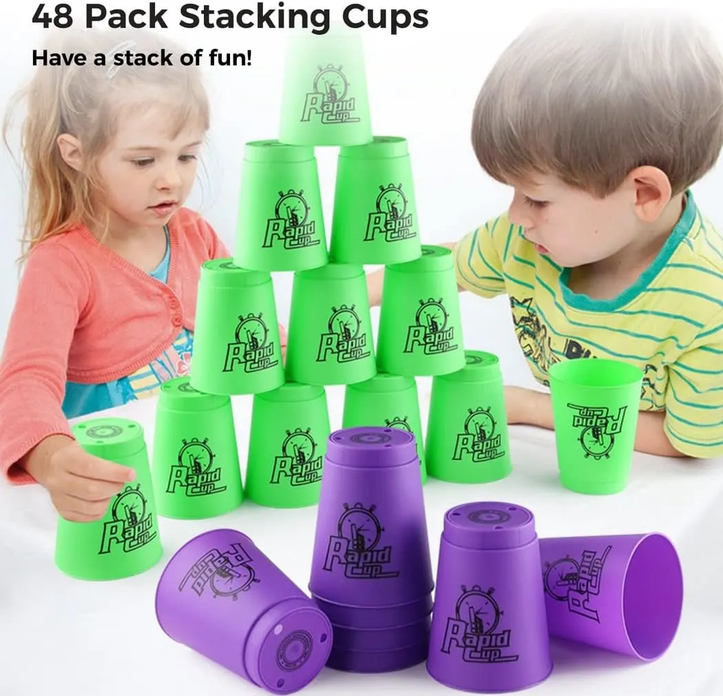 Sport Stacking Cups, 48pcs Sports Stacking Cups Training Games for Travel Party Challenge Competition Gift for Kids and Adults, Blue Green Orange Purple