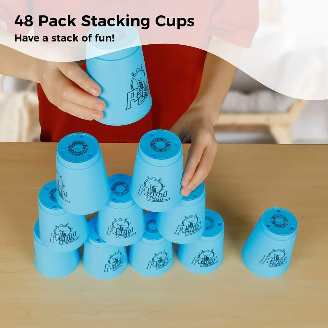 Sport Stacking Cups, 48pcs Sports Stacking Cups Training Games for Travel Party Challenge Competition Gift for Kids and Adults, Blue Green Orange Purple