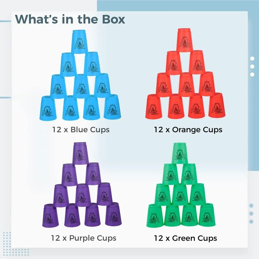 Sport Stacking Cups, 48pcs Sports Stacking Cups Training Games for Travel Party Challenge Competition Gift for Kids and Adults, Blue Green Orange Purple