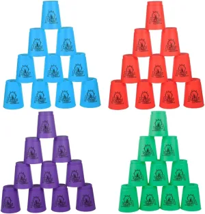 Sport Stacking Cups, 48pcs Sports Stacking Cups Training Games for Travel Party Challenge Competition Gift for Kids and Adults, Blue Green Orange Purple