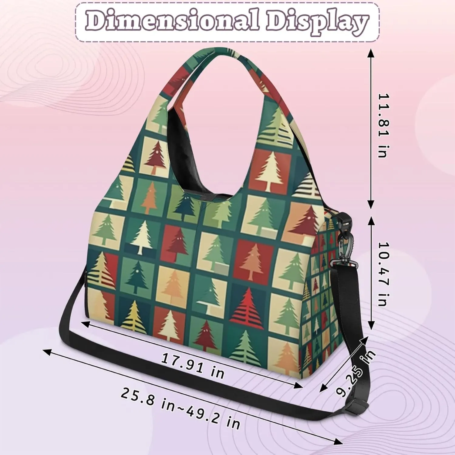 Square Tree Party Gym Bag Yoga Mat Tote for Women with Shoes Compartment Lightweight Duffle Travel Carrier Wet Dry Storage Pockets Adjustable Pilates Mats Shoulder Bags for Sport Swim