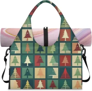 Square Tree Party Gym Bag Yoga Mat Tote for Women with Shoes Compartment Lightweight Duffle Travel Carrier Wet Dry Storage Pockets Adjustable Pilates Mats Shoulder Bags for Sport Swim