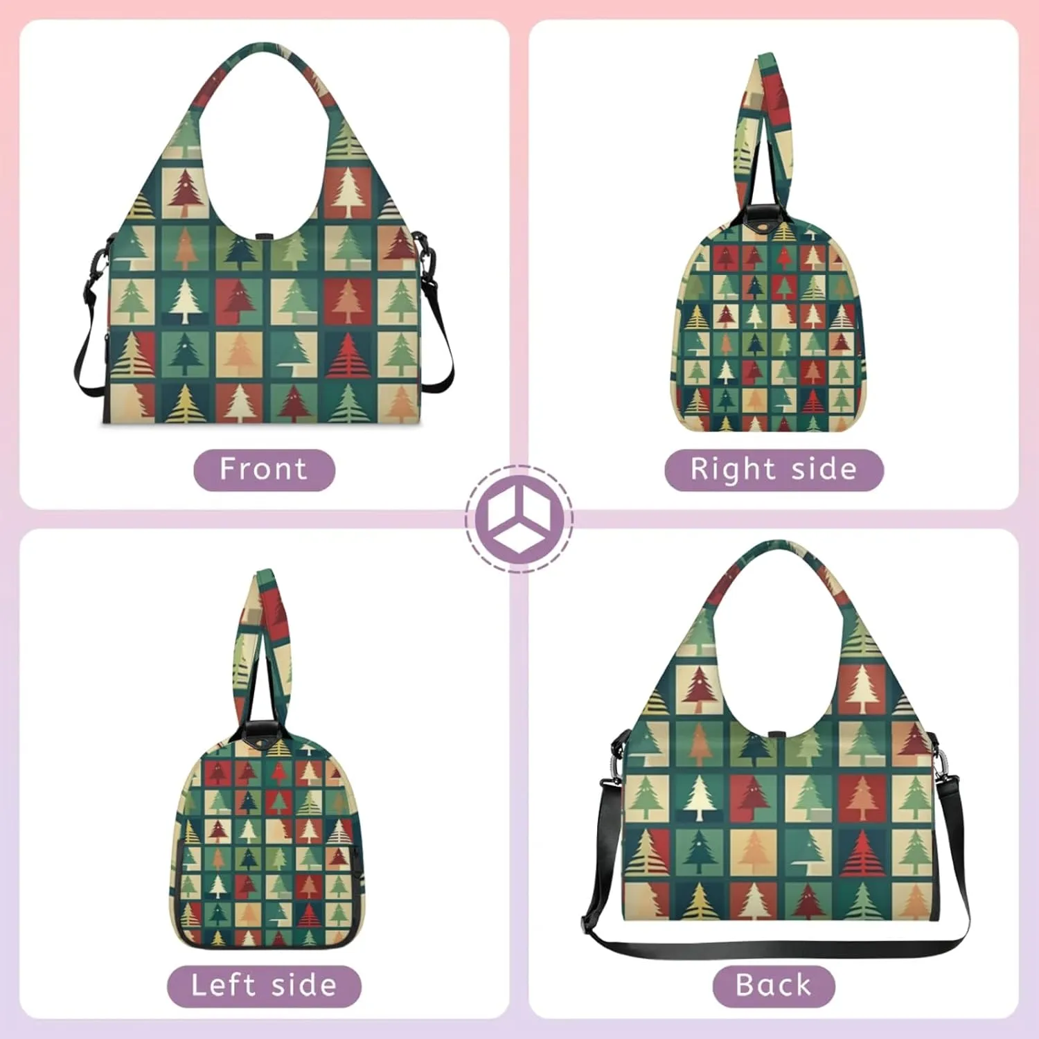 Square Tree Party Gym Bag Yoga Mat Tote for Women with Shoes Compartment Lightweight Duffle Travel Carrier Wet Dry Storage Pockets Adjustable Pilates Mats Shoulder Bags for Sport Swim