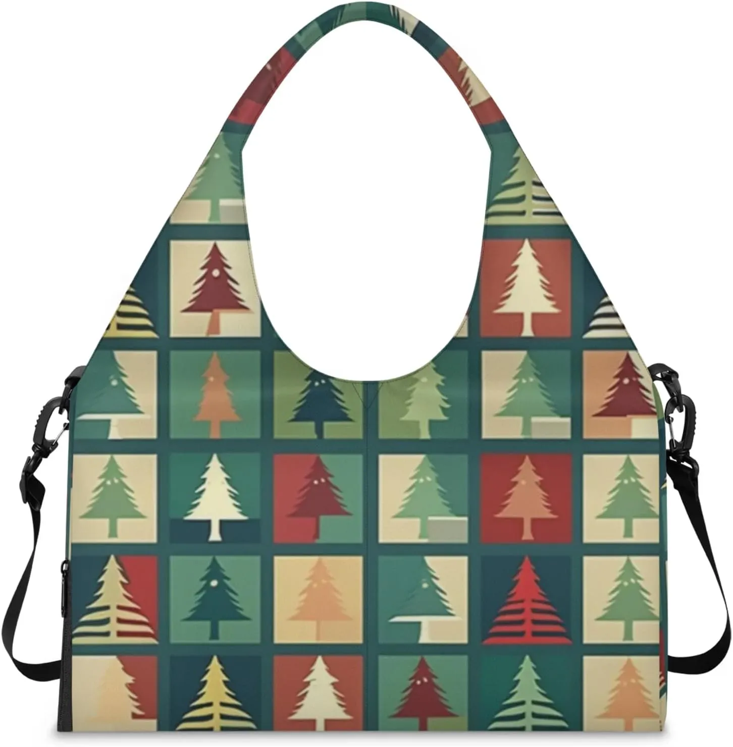 Square Tree Party Gym Bag Yoga Mat Tote for Women with Shoes Compartment Lightweight Duffle Travel Carrier Wet Dry Storage Pockets Adjustable Pilates Mats Shoulder Bags for Sport Swim