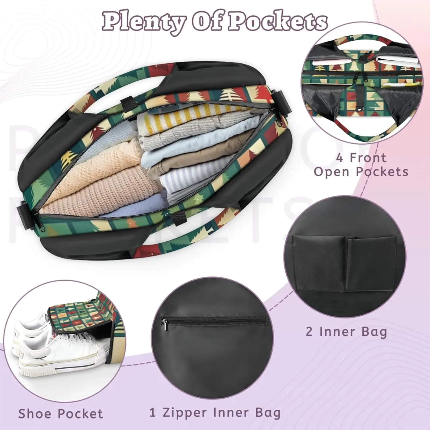 Square Tree Party Gym Bag Yoga Mat Tote for Women with Shoes Compartment Lightweight Duffle Travel Carrier Wet Dry Storage Pockets Adjustable Pilates Mats Shoulder Bags for Sport Swim