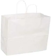 SSWBasics Large White Kraft Paper Shopping Bags with Handles - 16" W x 6" D x 12" H -