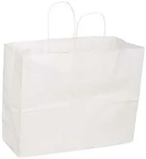 SSWBasics Large White Kraft Paper Shopping Bags with Handles - 16" W x 6" D x 12" H -