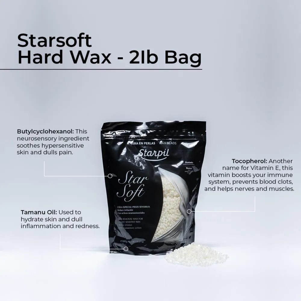 Starpil Starsoft Film Wax - Stripless Hard Wax Microbeads from Spain / 1 Kg. (2.2 Lbs.) Bag of Tablets X 2 Bags = 2 Kg. (4.4 Lbs.) Case