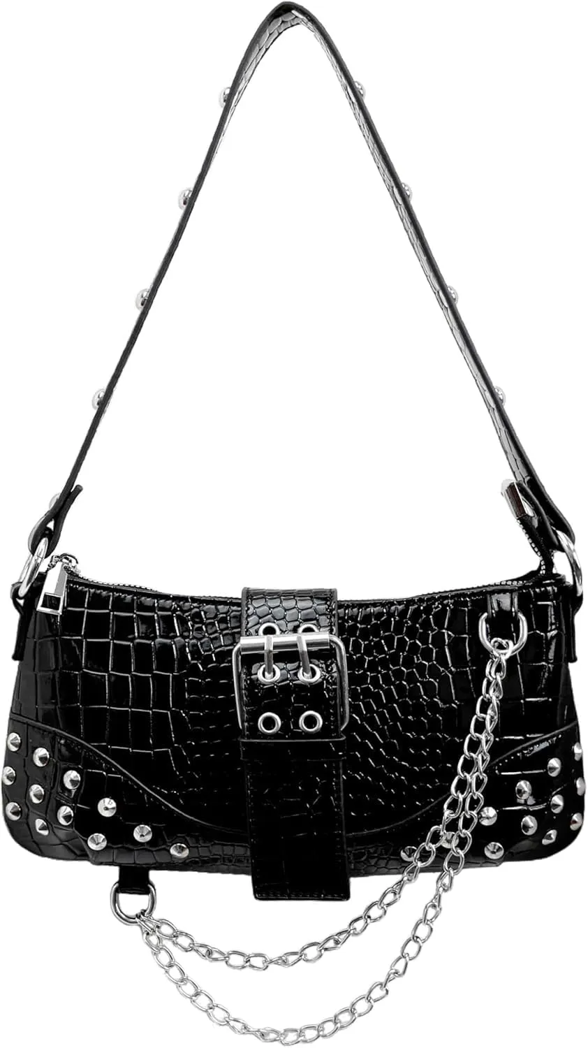 Studded Purses Y2k Small Shoulder Bag 90s Punk Women Vegan Leather Designer Handbags Streetwear 2000s