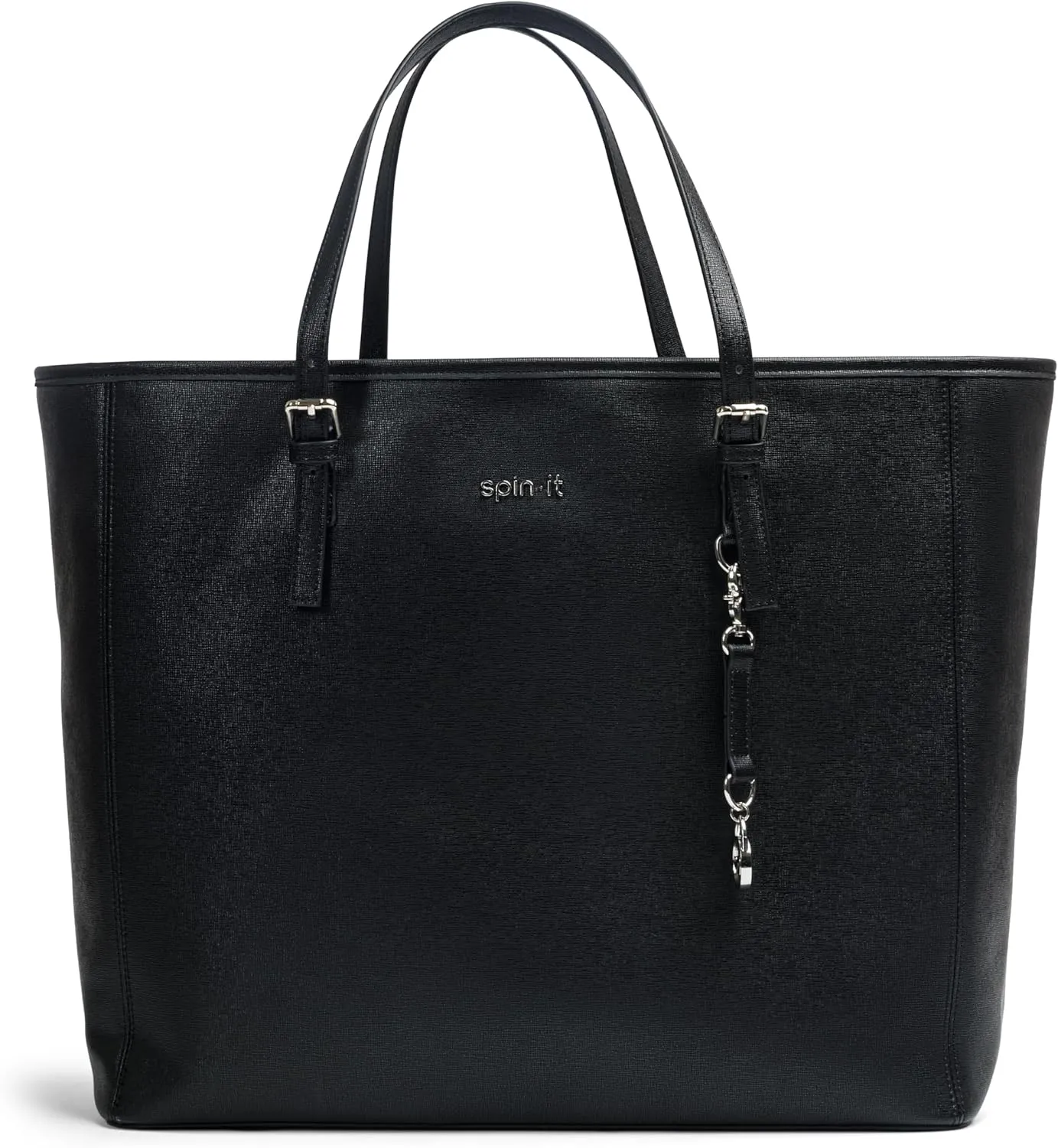 Sunbury Large Tote Bag with Compartments for Pickleball, Golf, Tennis - Black PU Vegan Leather Purse - Adjustable Straps