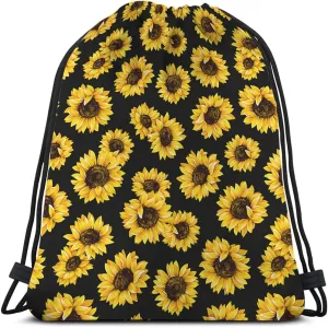 Sunflower Drawstring Bags Backpack Bag Vintage Sunflowers Pattern Cute Summer Floral Artwork Yellow Black Sport Gym Sack Drawstring Bag String Bag Yoga Bag for Men Women